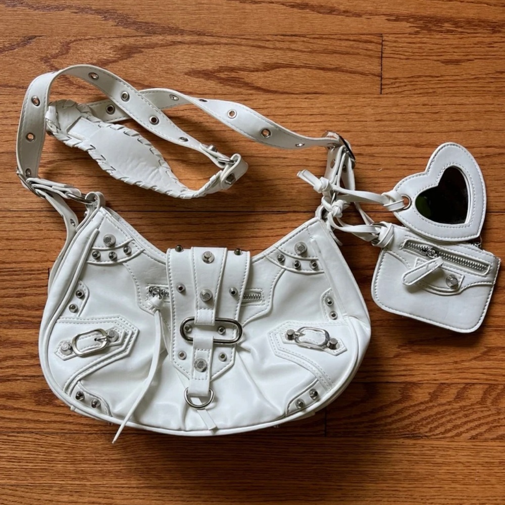 Ego Aracely White Studded Purse + Mirror Detail Shoulder Bag